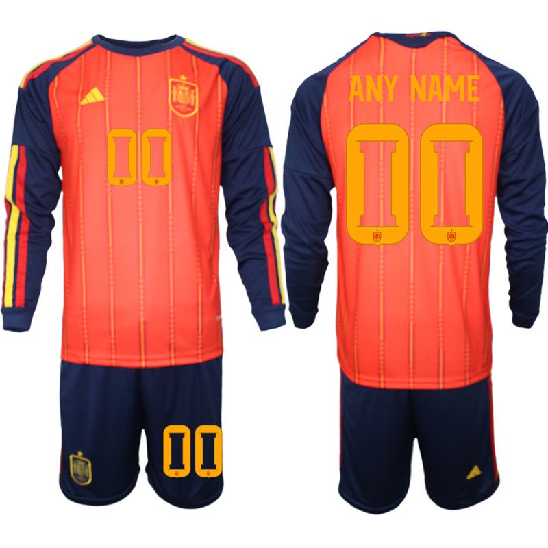 Men 2026 World Cup National Team Spain home red customized long sleeve Soccer Jersey